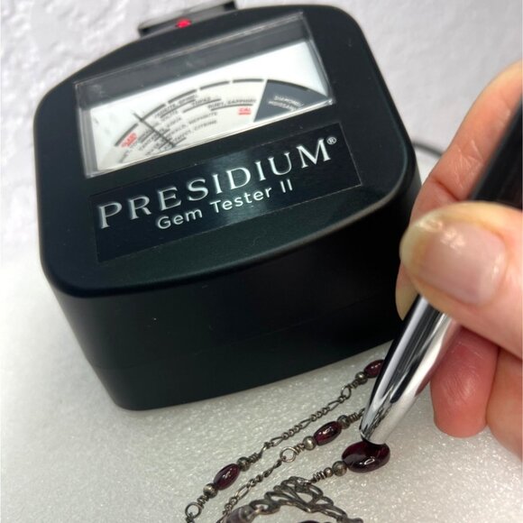 Italian Sterling Silver 925 18" Filigree Necklace Garnet Cabochon Drop KM Maker - Picture 8 of 14